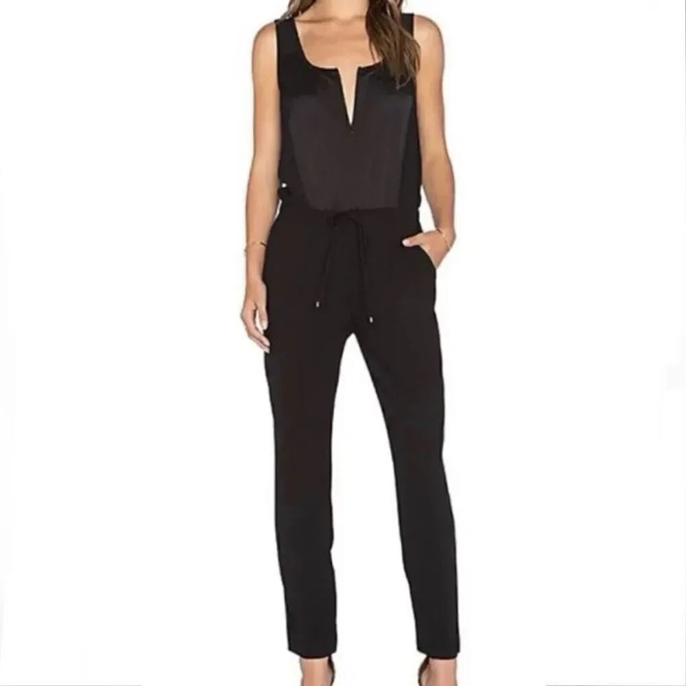TRINA TURK | Black Jumpsuit Zip Front Tie Waist Sporty Classic Wide Strap | 14
